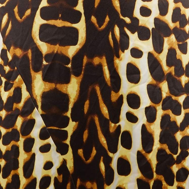 Pre Owned Just Cavalli Brown Animal Print Satin Maxi Skirt L