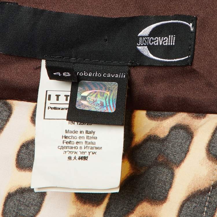 Pre Owned Just Cavalli Brown Animal Print Satin Maxi Skirt L