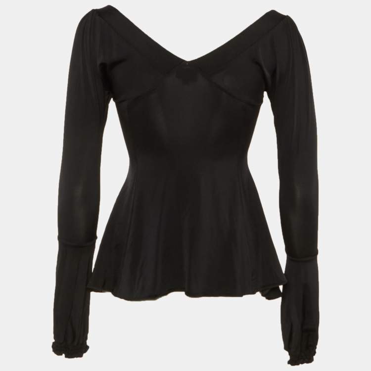 مملوكة مسبقًا Just Cavalli Black Jersey Plunge Neck Top M