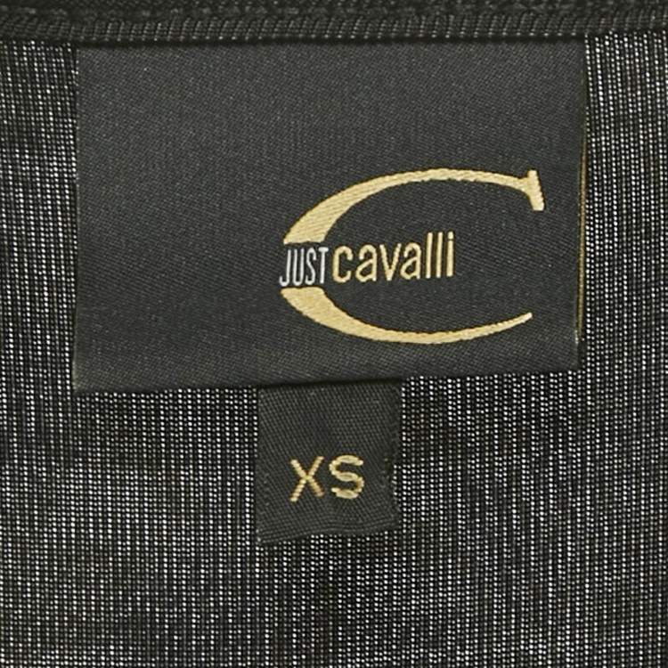 Pre Owned Just Cavalli Black Animal Print Frill Detail Jersey Top XS 