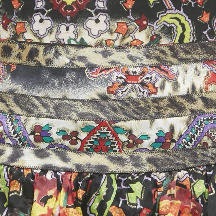 Pre Owned Just Cavalli Multicolor Printed Jersey & Silk Top & Skirt Set S/M