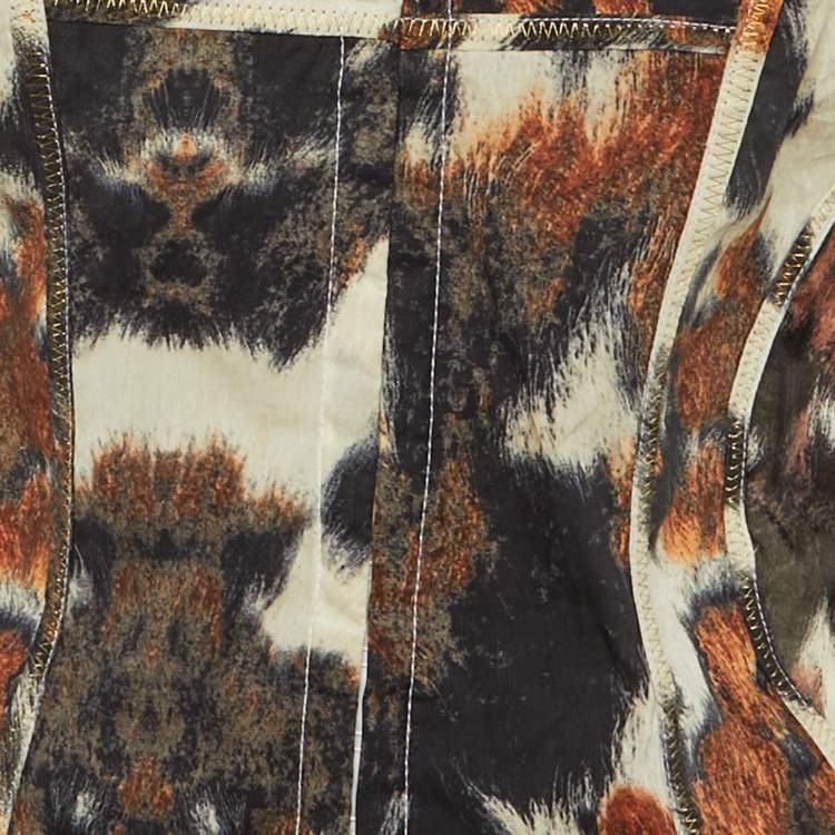 Pre Owned Just Cavalli Brown Animal Print Cotton Lace Detail Top M