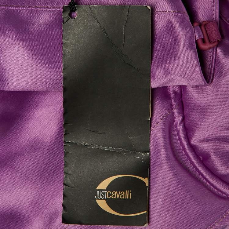 Pre Owned Just Cavalli Purple Satin Detachable Drape Corset Top M