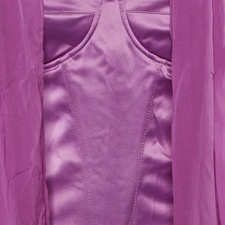 Pre Owned Just Cavalli Purple Satin Detachable Drape Corset Top M