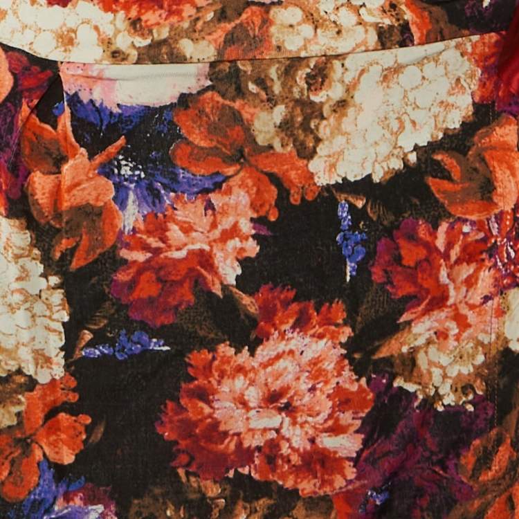 Pre Owned Just Cavalli Multicolor Floral Print Jersey Wrap Around Mini Dress L
