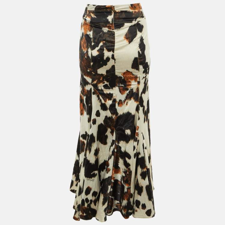 Pre Owned Just Cavalli Black /White Animal Print Satin Maxi Skirt M
