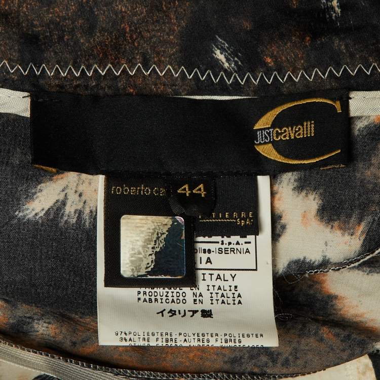Pre Owned Just Cavalli Black /White Animal Print Satin Maxi Skirt M