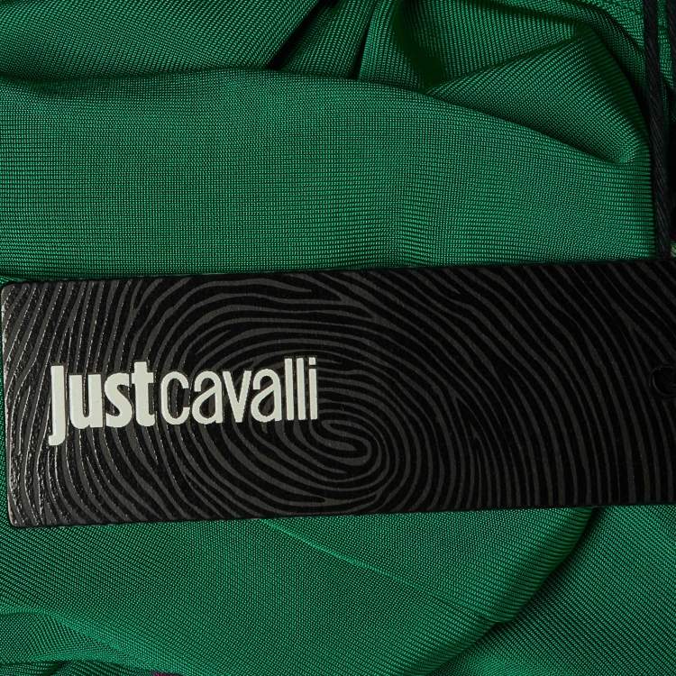 Pre Owned Just Cavalli Green Printed Jersey Off Shoulder Mini Dress S