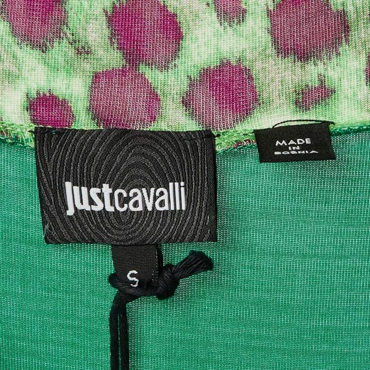 Pre Owned Just Cavalli Green Printed Jersey Off Shoulder Mini Dress S