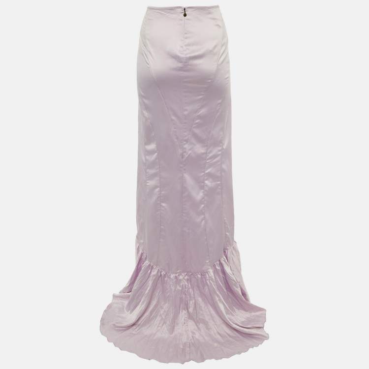 Pre Owned Just Cavalli Lavender Satin Asymmetric Hem Maxi Skirt L