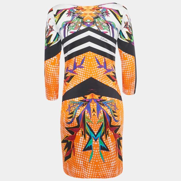 Pre Owned Just Cavalli Orange Printed Jersey Mini Dress M