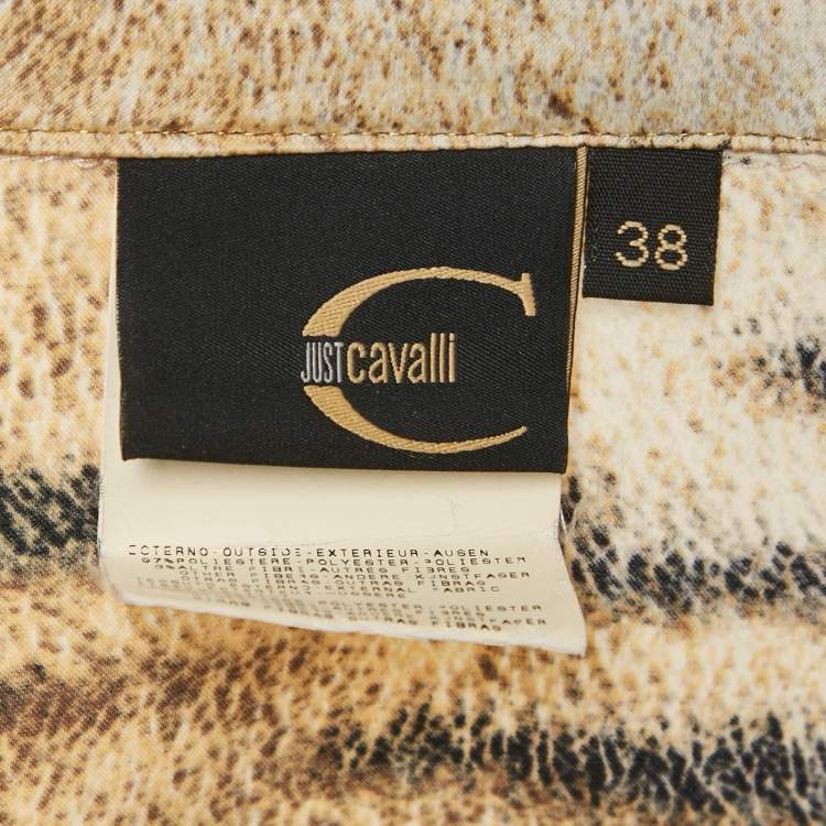 Pre Owned Just Cavalli Brown /Black Animal Print Satin Tie Up Sleeves S