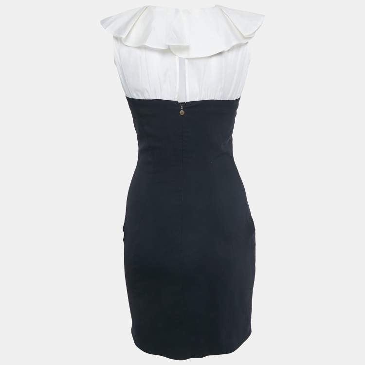 Pre Owned Just Cavalli Black/White Wool Ruffle Neck Mini Dress S