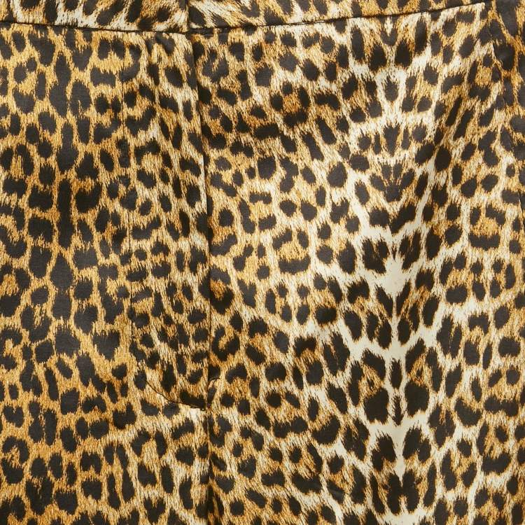 Pre Owned Just Cavalli Yellow Leopard Print Satin Trousers S