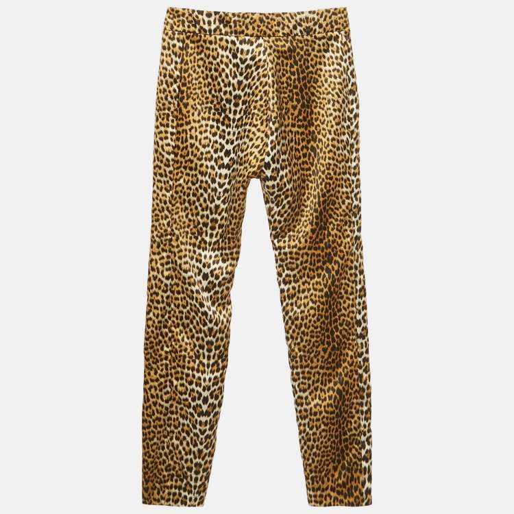 Pre Owned Just Cavalli Yellow Leopard Print Satin Trousers S