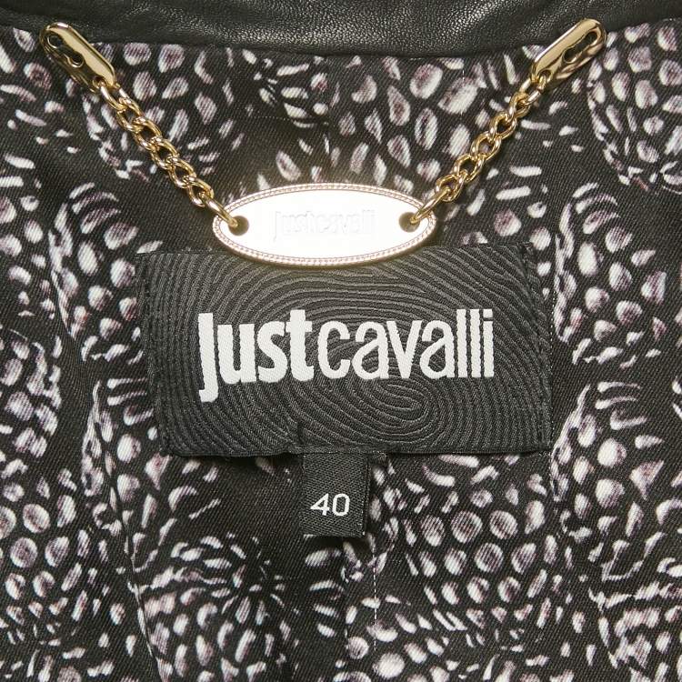 مملوكة مسبقًا Just Cavalli Black Leather Lace-Up Jacket S