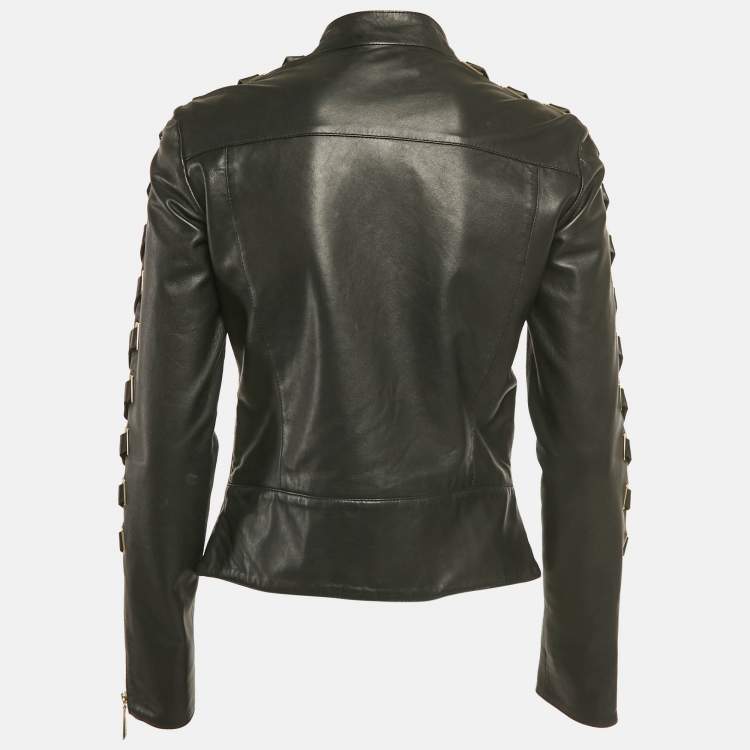 مملوكة مسبقًا Just Cavalli Black Leather Lace-Up Jacket S