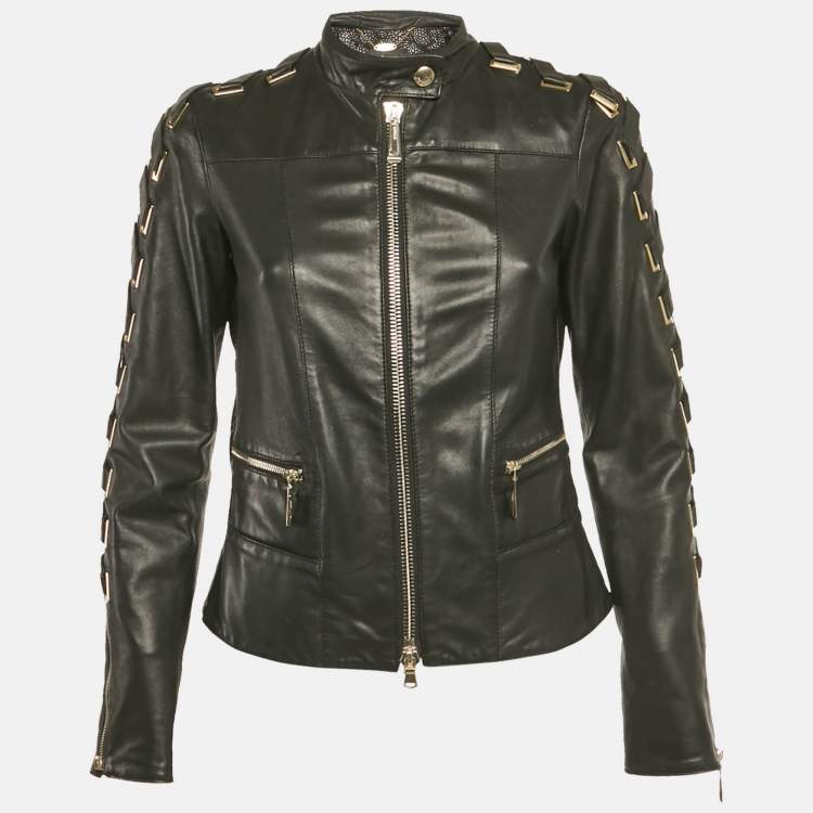 مملوكة مسبقًا Just Cavalli Black Leather Lace-Up Jacket S