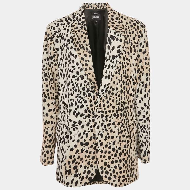 مملوكة مسبقًا Just Cavalli Beige Jaguar Print Silk Blend Blazer M