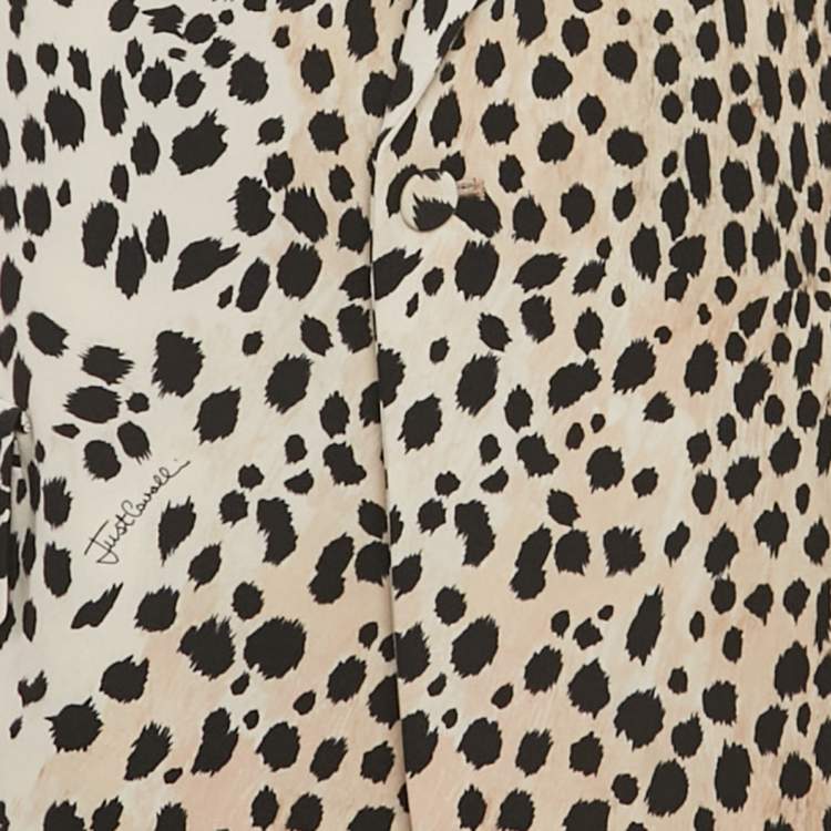 مملوكة مسبقًا Just Cavalli Beige Jaguar Print Silk Blend Blazer M