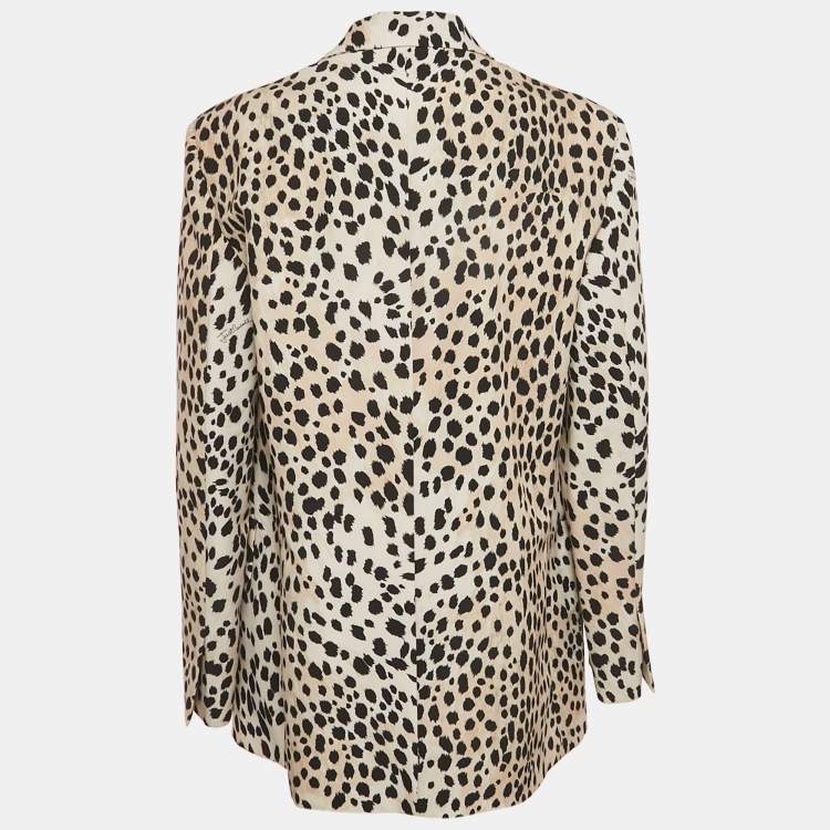 مملوكة مسبقًا Just Cavalli Beige Jaguar Print Silk Blend Blazer M