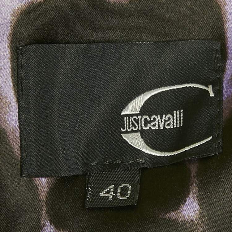 Pre Owned Just Cavalli Purple Leopard Print Stretch Satin Strapless Dress S