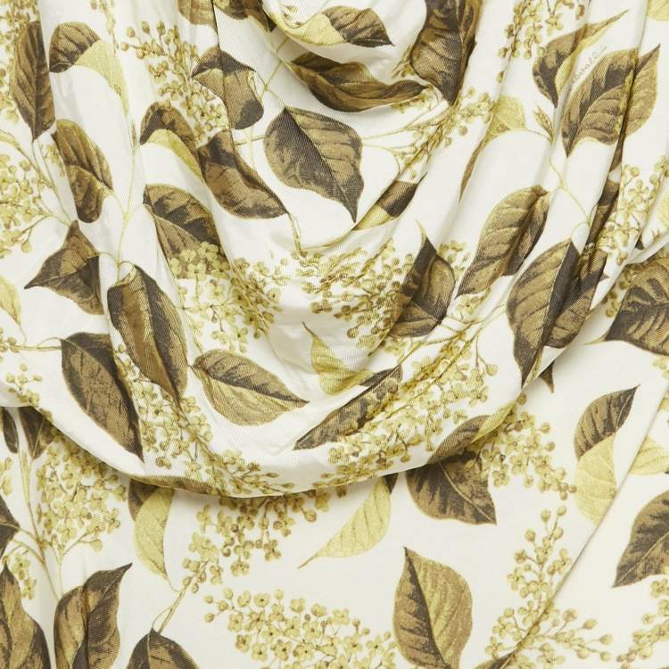 Pre Owned Just Cavalli White Leaf Print Jersey Draped Dress M