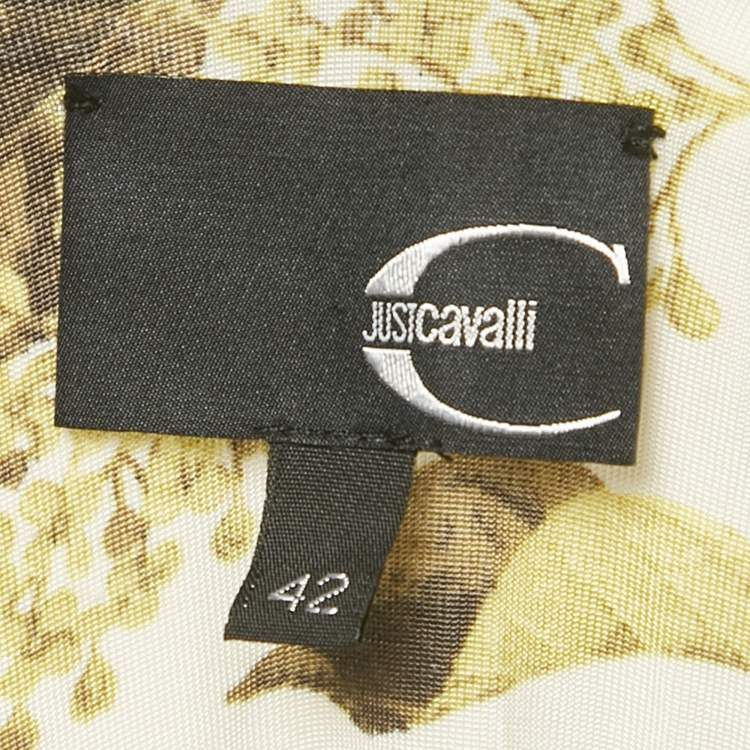 Pre Owned Just Cavalli White Leaf Print Jersey Draped Dress M