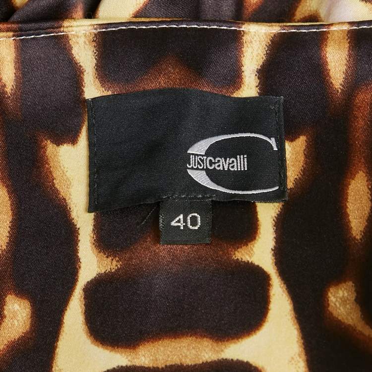 Pre Owned Just Cavalli Brown Leopard Print Satin Ruffled Tube Dress S