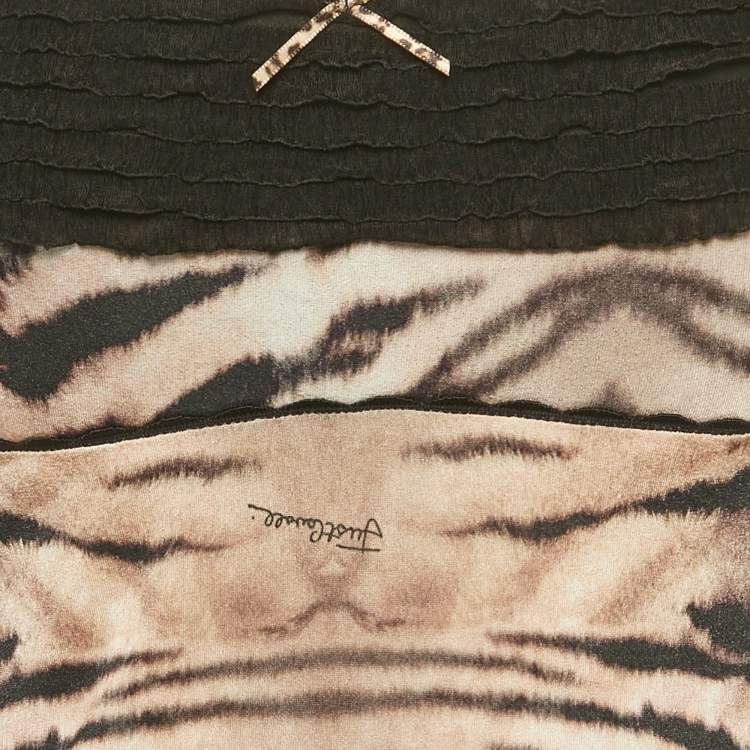 Pre Owned Just Cavalli Underwear Brown Tiger Print Jersey Frilled Camisole M