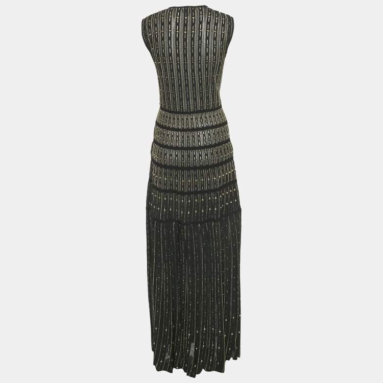 مملوكة مسبقًا Just Cavalli Black Metallic Lurex Knit Gold Stud Maxi Dress M