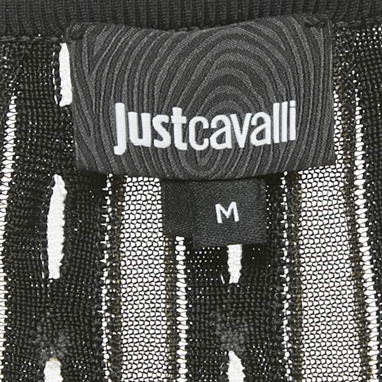 مملوكة مسبقًا Just Cavalli Black Metallic Lurex Knit Gold Stud Maxi Dress M