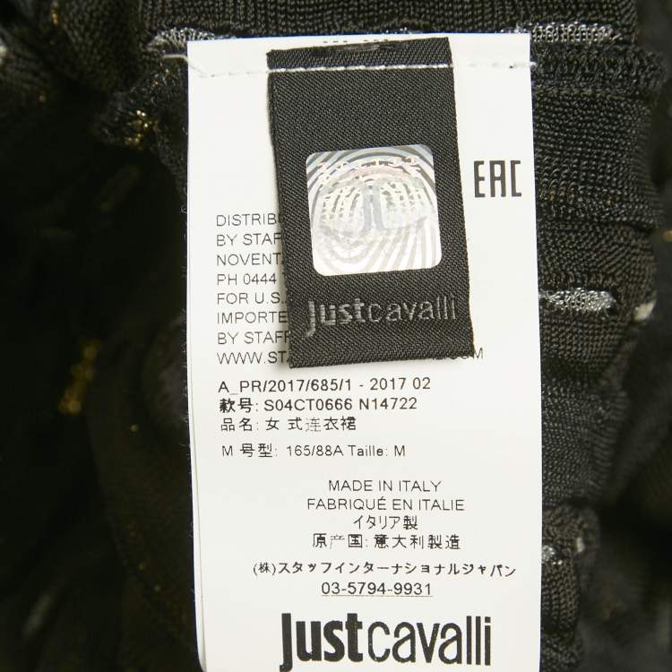 مملوكة مسبقًا Just Cavalli Black Metallic Lurex Knit Gold Stud Maxi Dress M
