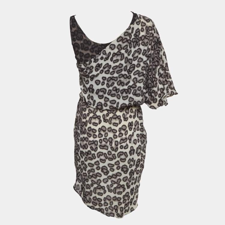 Pre Owned Just Cavalli Leopard Print Crepe Asymmetric Mini Dress S