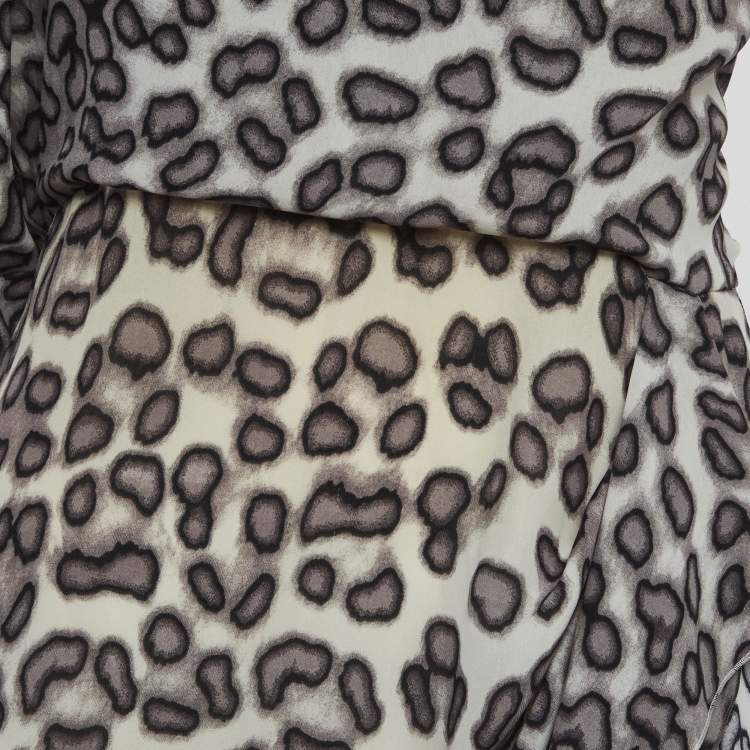 Pre Owned Just Cavalli Leopard Print Crepe Asymmetric Mini Dress S