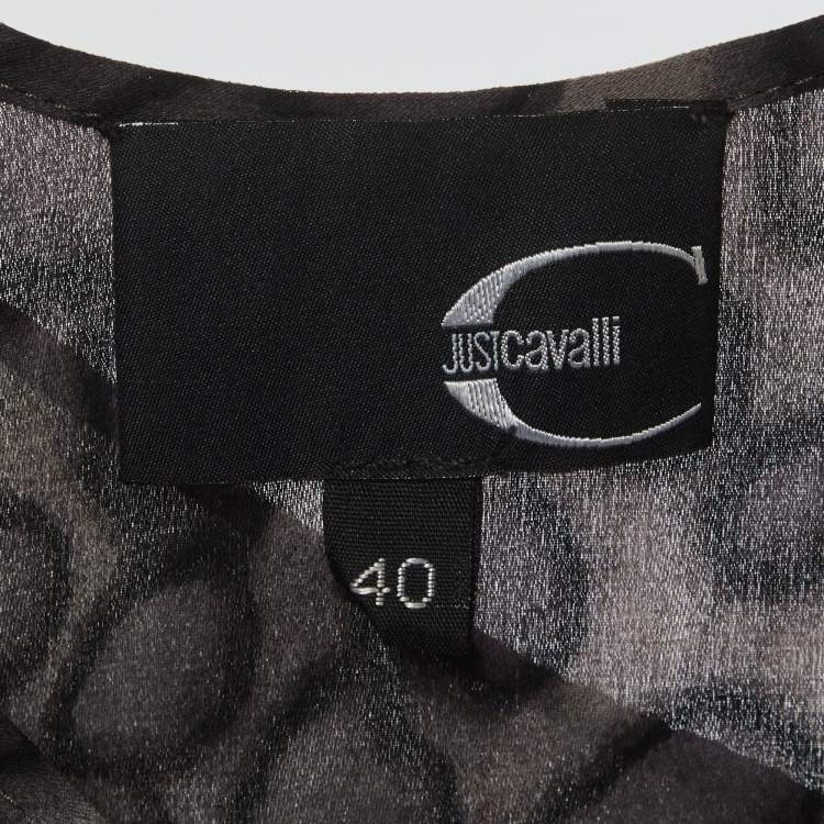 Pre Owned Just Cavalli Leopard Print Crepe Asymmetric Mini Dress S