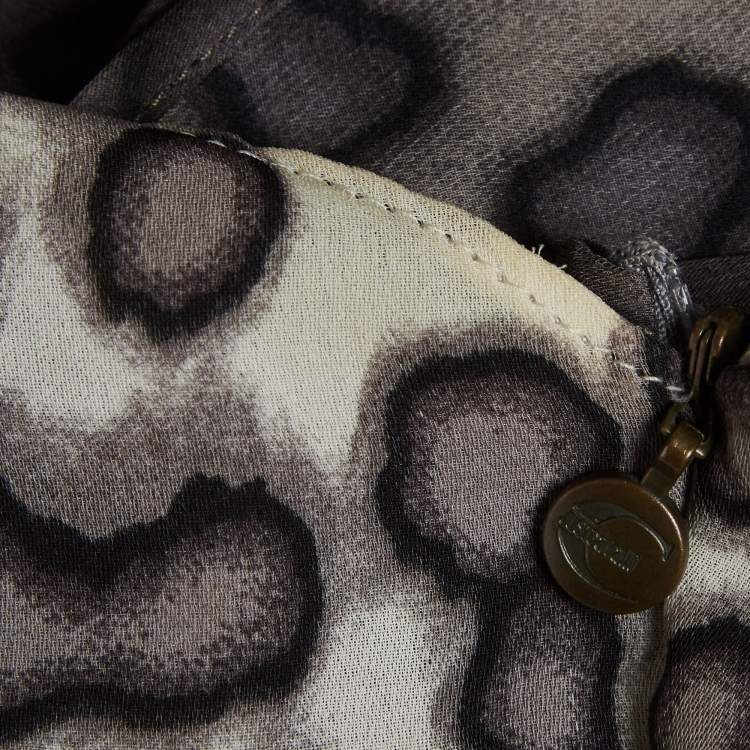 Pre Owned Just Cavalli Leopard Print Crepe Asymmetric Mini Dress S