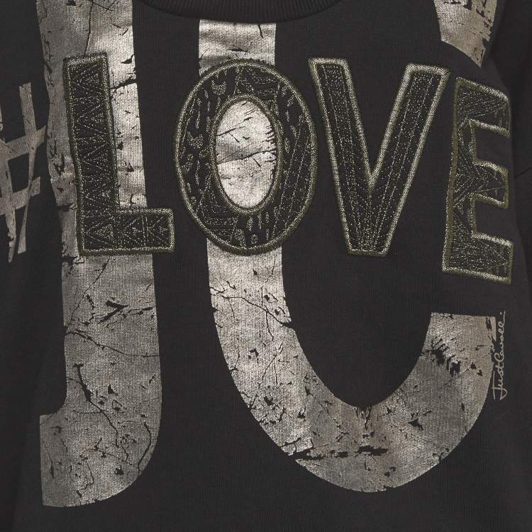 Pre Owned Just Cavalli Black Jersey Embroidered Sweatshirt XL