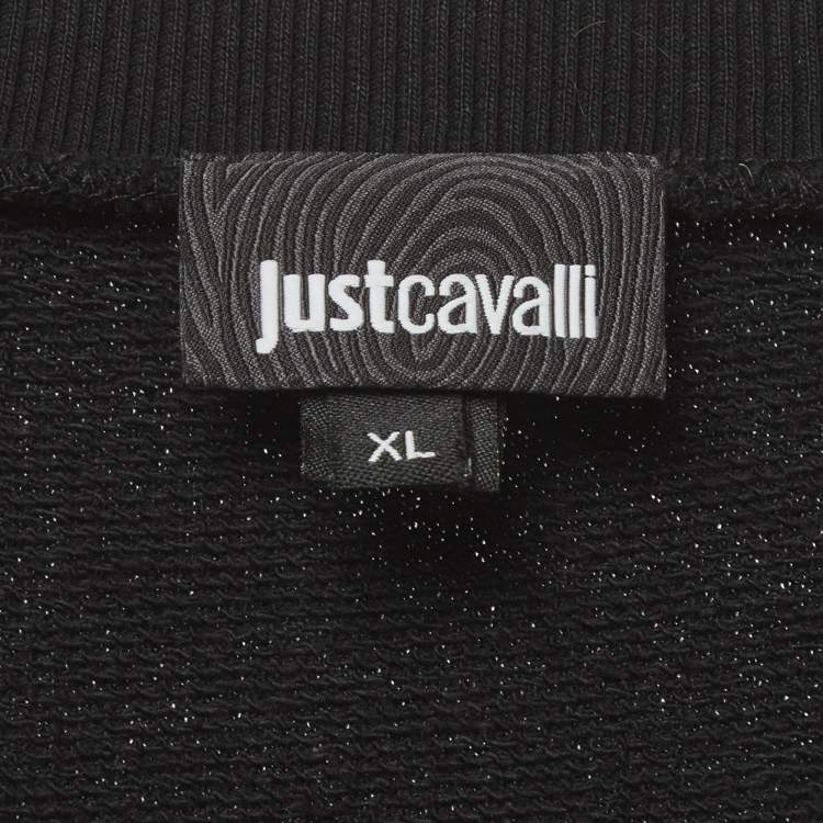 Pre Owned Just Cavalli Black Jersey Embroidered Sweatshirt XL