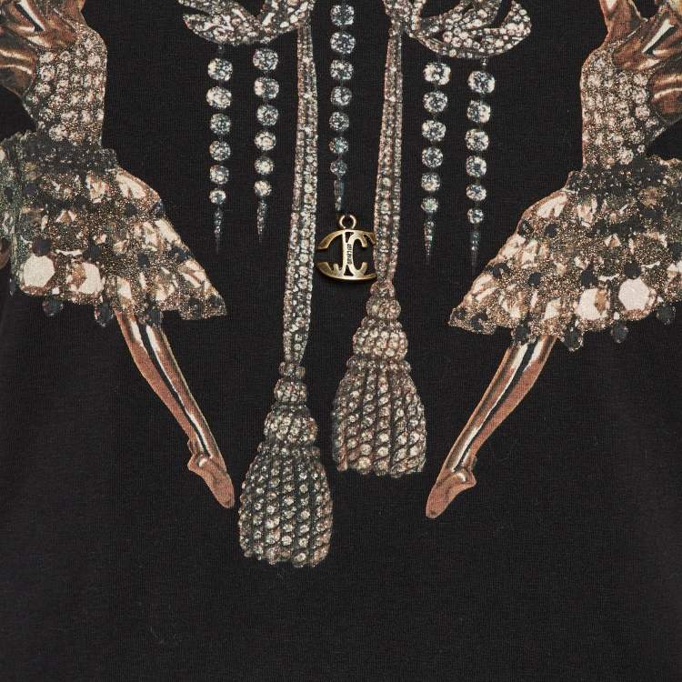 Pre Owned Just Cavalli Black Printed Cotton Long Sleeve Top M