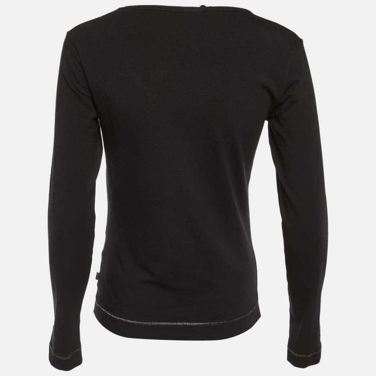 Pre Owned Just Cavalli Black Printed Cotton Long Sleeve Top M