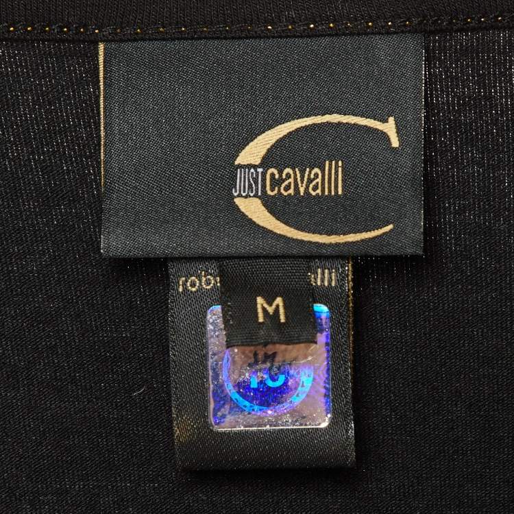 Pre Owned Just Cavalli Black Printed Cotton Long Sleeve Top M