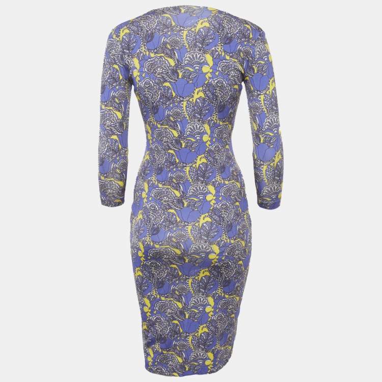 مملوكة مسبقًا Just Cavalli Purple Floral Print Jersey Midi Dress S