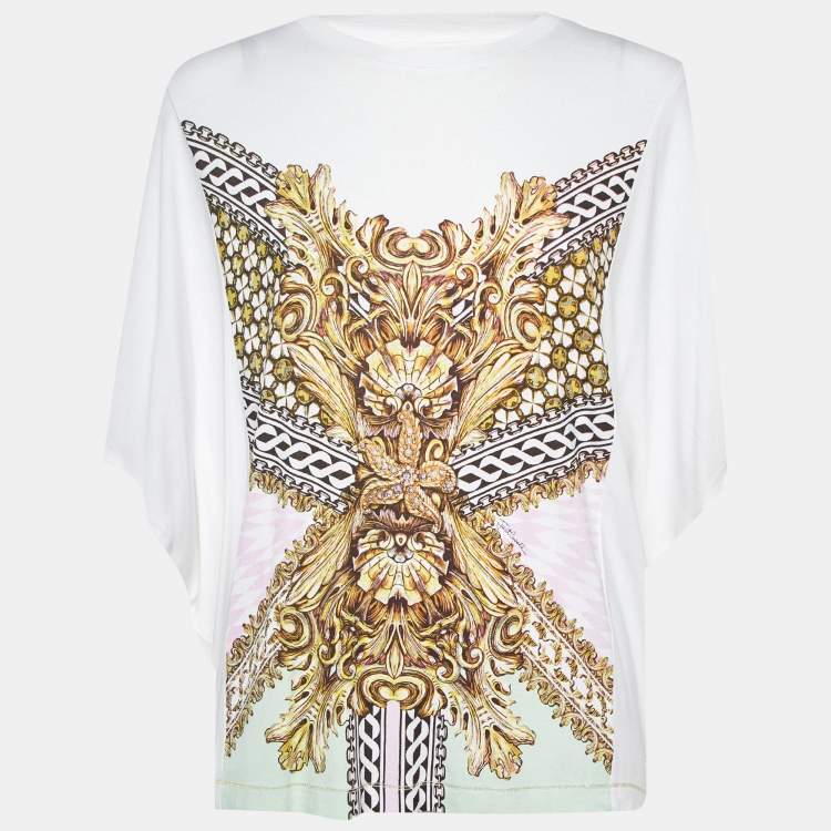Pre Owned Just Cavalli White Printed Jersey Dolman Sleeve T-Shirt XS