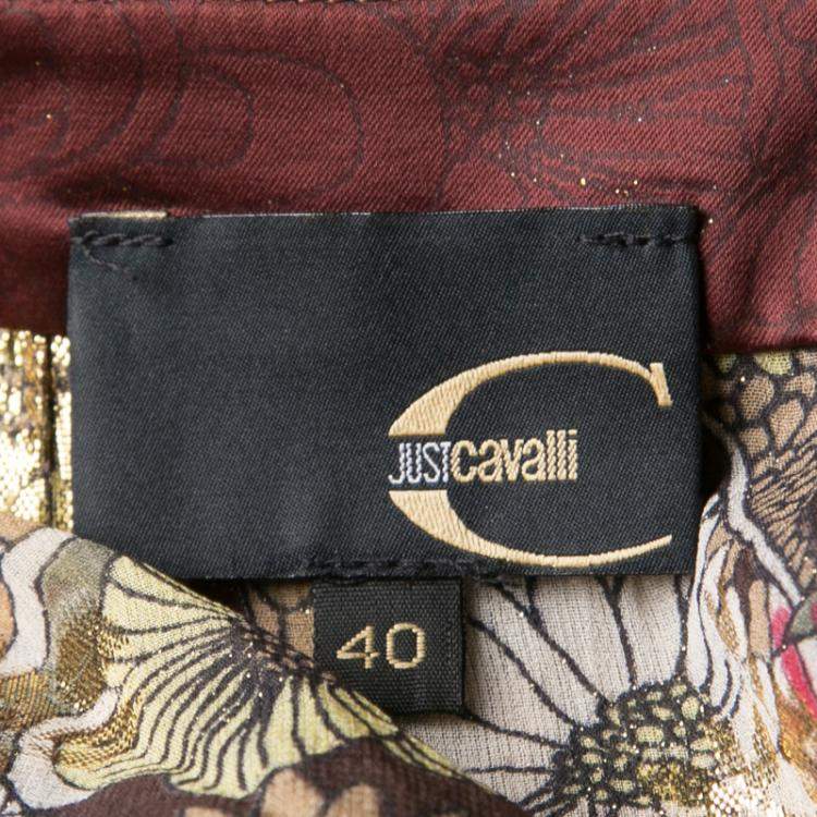 Pre Owned Just Cavalli Multicolor Printed Lurex Detail Short Sleeve Dress S