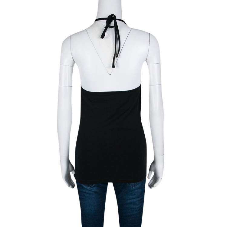 Pre Owned Just Cavalli Black Printed Jersey Halter Top M