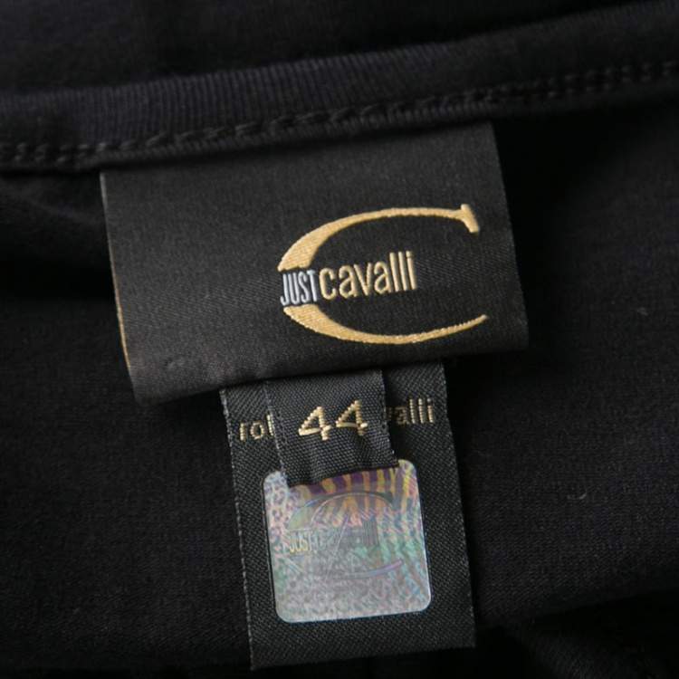Pre Owned Just Cavalli Black Printed Jersey Halter Top M