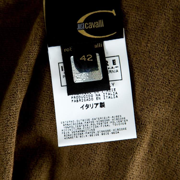 Pre Owned Just Cavalli Brown Knit Burnout Velvet Flounce Detail Top and Skirt Set M