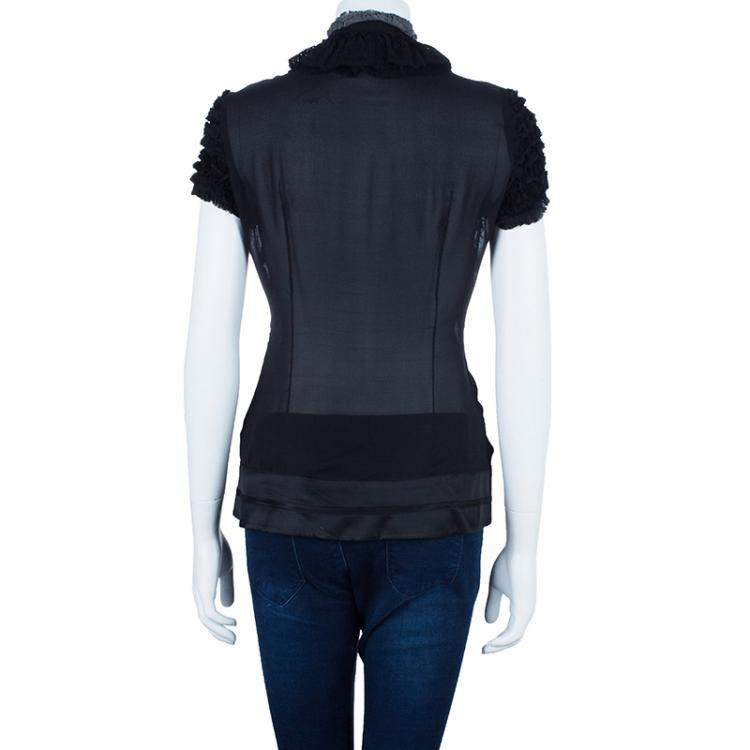 Pre Owned Just Cavalli Black Ruffle Detail Top M
