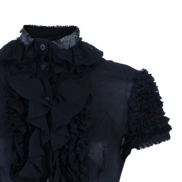 Pre Owned Just Cavalli Black Ruffle Detail Top M